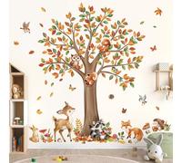 decalmile Woodland Animals Fall Large Tree Wall Stickers Deer Racoon Owl Wall Decals Baby Nursery Kids Bedroom Living Room Wall Decor