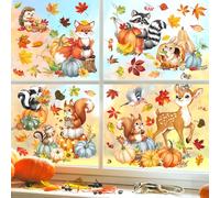 decalmile Woodland Animals Fall Pumpkin Double Sided Window Clings Autumn Harvest Forest Animals Deer Fox Squirrel Anti-Collision Glass Doors Window Stickers Decals