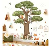 decalmile Woodland Animals Large Tree Wall Stickers Forest Animal Fox Rabbit Hedgehog Wall Decals Kids Room Baby Nursery Bedroom Wall Decor
