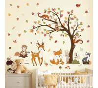 decalmile Woodland Animals Tree Wall Stickers Deer Fox Rabbit Forest Wall Decals Baby Nursery Kids Bedroom Living Room Wall Decor