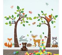 decalmile Woodland Animals Trees Wall Decals Deer Fox Owl Wall Stickers Kids Bedroom Baby Nursery Wall Decor
