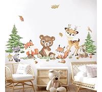 decalmile Woodland Animals Wall Stickers Bear Deer Fox Pine Tree Wall Decals Baby Nursery Kids Room Living Room Wall Decor