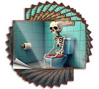 Decals Badass Vinyl Decals, Haves Waterproof Case Stickers for Water Bottle | Spooky Skeleton On The Toilet: A Halloween Bathroom Scene Perfect for Military Laptop Decor(8X12CM)