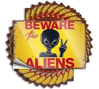 Decals Bar Accessories Man Cave Peel and Stick - Beware The Aliens Garage Cool Waterproof Vinyl for Adult(6X9CM)