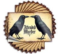Decals Bar Man Cave Decor Science Crazy Door Two Crows Facing Each Other with The Text attended Murder in Gothic Font. - Scratch Resistant Stickers(6X9CM)