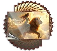 Decals for Cars Golden Dreams: A Woman in White Riding A Lion Through The Clouds Stickers 10Pcs Toolbox Stickers and Decals Prank Stickers(8X12CM)
