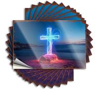 Decals for Cars Neon Cross On The Beach: A Spiritual Glow at Sunset Stickers 10Pcs Bumper Sticker Funny Garage Signs for Men(12X18CM)