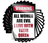 Decals for Cars Warning All Women are Evil I Live with Their Queen Funny Sticker 10 Pcs Funny Garage Signs for Men Tool Box Stickers(8X12CM)