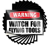 Decals for Cars Warning Watch for Flying Tools Funny Sticker 10 Pcs Funny Garage Signs for Men Tool Box Stickers(12X18CM)
