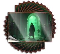 Decals Laptop Scratch Resistant Decals, Cozy Matte Print for Phone Case Gamers | Funky Uv Proof Pack A Mysterious Figure Surrounded By Skeletons in A Haunting Green-l(8X12CM)