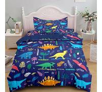 Decalsweet Dinosaur Duvet Cover Set for Boys,Dino Palm Leaf Bedding Set for Kids Children,Soft Breathable Quilt Cover with Pillowcase,Single(Blue),2 pcs