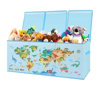 Decalsweet Extra Large Toy Box Storage for Kids,Foldable Oxford Toy Storage Organizer with Lid-96×32×40cm-Lightweight Toy Chest with Handles for Bedroom Nursery,Gift for Boys Girls,Dinosaur Map