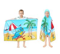 Decalsweet Hooded Towel for Kids,100% Cotton Large Children's Bath Towel, Soft & Absorbent Poncho Towel for Toddlers Boys Beach Swimming,Dinosaur Beach
