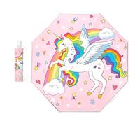 Decalsweet Kids Travel Folding Umbrella,Strong Windproof Automatic Compact Umbrella with Reflective Strips,UV Protection Sun Umbrella for Girls-Unicorn Rainbow