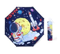 Decalsweet Kids Travel Folding Umbrella,Strong Windproof Automatic Compact Umbrella with Reflective Strips,UV Protection Sun Umbrella for Boys Girls-Astronaut Space