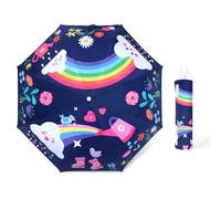 Decalsweet Kids Travel Folding Umbrella,Strong Windproof Automatic Compact Umbrella with Reflective Strips,UV Protection Sun Umbrella for Boys Girls-Rainbow Flowers