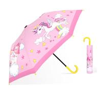 Decalsweet Kids Umbrella,Pink Stick Umbrella for Girls Toddlers,Folding Children's Umbrella with Safety Opening,Lightweight Bubble Dome Umbrella for School Travel,Unicorn Castle