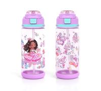 Decalsweet Kids Water Bottle With Straw,2 Packs 600ml Childrens Water Bottle,Leakproof Toddler Drinks for School Travel,Lightweight Sport Bottles for Girls(Purple Unicorn+Mermaid)