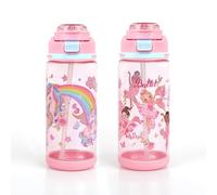 Decalsweet Kids Water Bottle With Straw,2 Packs 600ml Childrens Water Bottle,Leakproof Toddler Drinks for School Travel,Lightweight Sport Bottles for Girls(Pink Unicorn+Ballet)