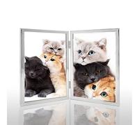 DECANIT 4x6 Picture Frame Double Hinged Silver Metal Thin Edge Frame with High Definition Glass Front Folding Frames Stand Vertically on Tabletop,Silver
