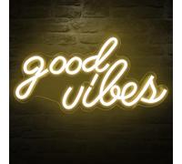 DECANIT Good Vibes Neon Sign for Wall Decor，Powered by USB Neon Light for Bedroom Decor, Warm White Color,16.1"x 8.3"x 0.6"