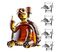 Decanter, 11.8oz / 350ML Middle Finger Turtle Whiskey Bottle, Beautiful Engraving Glass Wine Carafe(1pcs,Turtle+4 Water Cups)