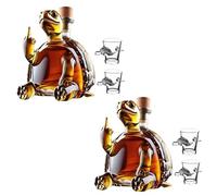Decanter, 11.8oz / 350ML Middle Finger Turtle Whiskey Bottle, Beautiful Engraving Glass Wine Carafe(2pcs,Turtle+2 Water Cups)