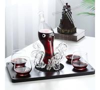 Decanter - Art Statue, 750ml Octopus-shaped Decanter Set With 4 X 350ml Glasses, Creative Marine Animal Decorative Ornaments, And Leak-proof Wooden Base