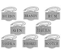 Decanter Tags - Liquor Tags (Set of 8, Gorgeous Silver) Liquor Decanter Label:Gin, Vodka, Bourbon, Whiskey, Brandy, Rum, Scotch, Tequila - Tags for Liquor bottle, Adjustable Chain, 2.36 x 1.57 inches