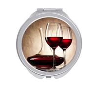 Decanter with Red Wine and Glass Ancient Background Folding Make Up Mirror, Compact 2X/1X Magnification Mirror, Women Portable Travel Makeup Mirror 2.4 x 2.4 inch
