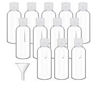 DECARETA 12 Pack Plastic Travel Bottle 50 ml Clear Holiday Bottle with 1pcs Funnel Toiletries Liquid Containers for Airport,Office,Camping