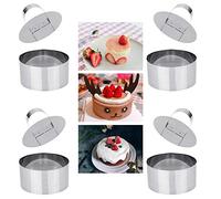 DECARETA 4 PCS Cooking Rings Set with Pusher,Mousse Rings Stainless Steel Cake Circle Cake Mold,Non-Stick Round Food Rings for Cooking Crumpets Eggs Pastry Mousse Desserts-8 * 8 * 4cm