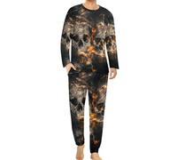Decay Skull Men's Pajamas Set Long Sleeve Sleepwear Soft Nightwear Lounge Pj Sets L