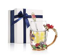 Decdeal Enamel Glass Mug, Flower Tea Cup Lead-Free Coffee Mug with Spoon&Cleaning Cloth&Gift Box,Gifts for Mum,Wife,Girl,Teacher on Birthday,Valentine's Day,Mother's Day,Wedding Anniversary,Christmas
