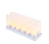 Decdeal Led Candles Rechargeable Flameless Candle Battery Flickering Candles with Frosted Cups Charging Base Yellow Light AC100-240V (12pcs)