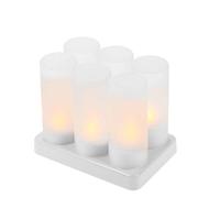 Decdeal Led Candles Rechargeable Flameless Candle Battery Flickering Candles with Frosted Cups Charging Base Yellow Light AC100-240V, Room Halloween Christmas Decorations (6pcs)
