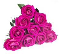 DECEED 10 PCS Artificial Roses with Long Stems Silk Flowers Realistic Foam Flowers Fake Roses for Valentine's Day Home Wedding Decor(Freud)