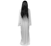 DECEED 2 PCS Halloween Ghost Costume for Adult, White Robe Black Wig Set, The Ring Cosplay Costume Dress Up Party Outfit, White, S