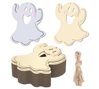 DECEED 25PCS Halloween Unfinished Wooden Ghost Ornaments to Paint Halloween Decoration Cutouts Hanging Ghost Shape Cutout Craft Tags