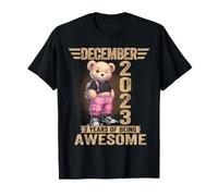 December 2023 3rd Birthday 3 Year Teddy Bear Being Awesome T-Shirt
