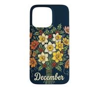 December Birth Flower Narcissus & Holly Birthday Case for iPhone 15 Pro Max