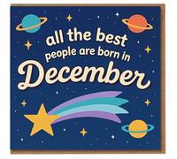 December Birthday Card - All the Best People Are Born in December - Space Theme with Shooting Star and Planets - Fun Card for Birthdays