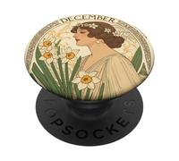 December Birthday Narcissus Illustration Art Nouveau PopSockets Adhesive PopGrip