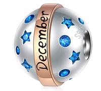 December Birthstone Charms fit Pandora Christmas Bracelet, 925 Sterling Silver Birthday Stone Pave Turquoise Blue CZ Beads with Rose Gold Infinity, Gifts for Friend/Husband/Xmas