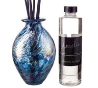 December Birthstone Coloured Mouth Blown Glass Reed Diffuser Gfit Set with Cotton Flower Fragrance Oil