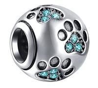 December Birthstone Pet Cat Pawprint Charms fit Pandora Christmas Bracelet, 925 Sterling Silver Dog Paw Print Footprint Beads with Birth Stone Crystals, Birthday Gift for Sister/Daughter