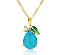 December Birthstone Turquoise Necklace, 925 Sterling Silver Enamel Leaf Pendant, 18K Gold Plated Teardrop Necklace Jewellery Gifts for Women