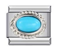 December Blue Topaz Birthday Birth Stone Month Charm Silver Italian 9mm Link Stainless Steel Bracelet Charm Compatible With Nomination 9mm Bracelet