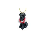 December Pets Miniature Black Schnauzer Dog Christmas Tree Ornament with Candy Cane Scarf