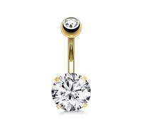 Decentraland 1 PC 14G Gold Surgical Steel with Two Round Zircon Belly Button Ring Hypoallergenic Clicker Barbells Navel Rings Belly Piercing Jewelry for Men and Women